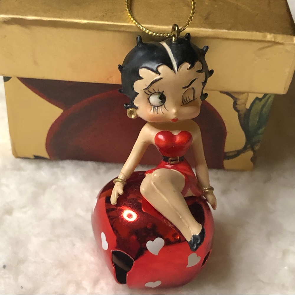 Vintage KFS/FS Betty Boop Red Bell W/Hearts Blue Figurine Ornament, Rare